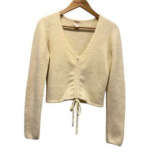 Kerisma Pullover V-neck Cropped Long Sleeve Sweater, Ecru, M/L